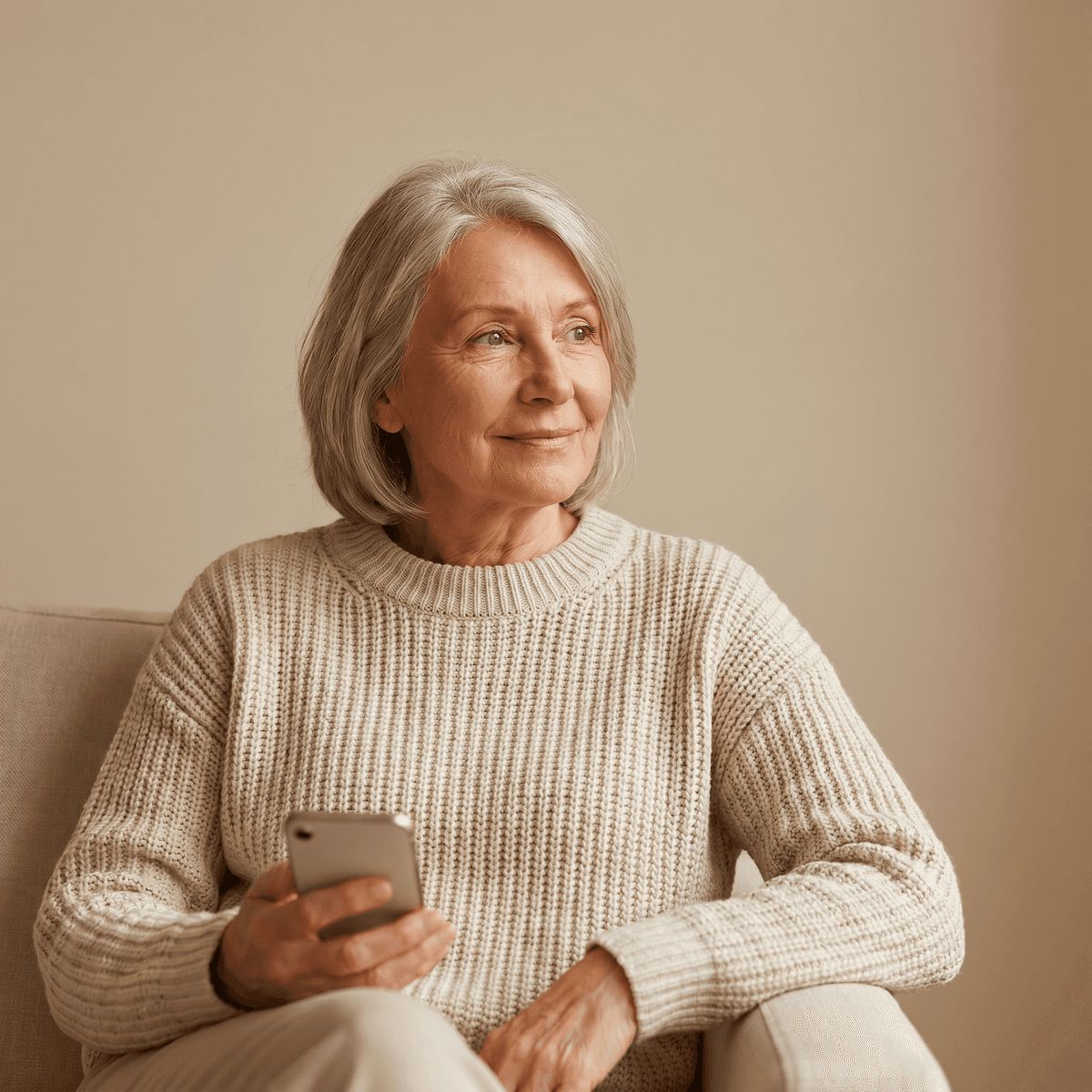 An older person calling the family hotline from home